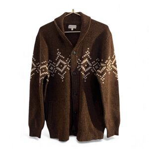 Bridge & Burn Men's Geometric Pattern Cardigan in Brown and Cream